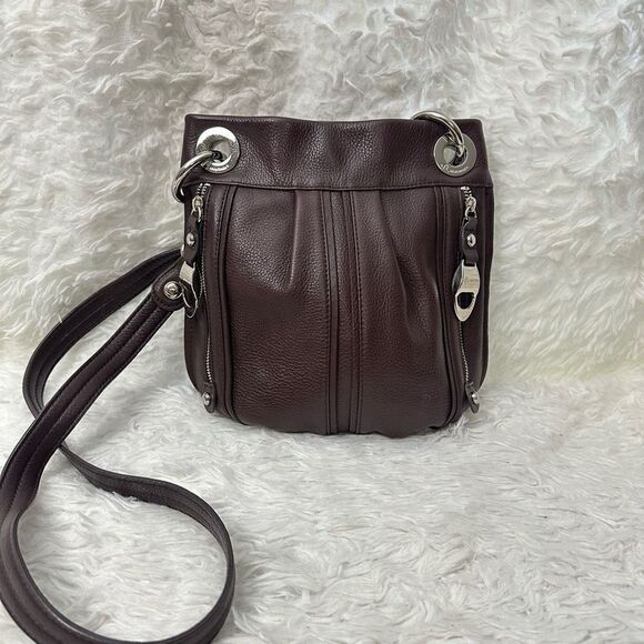 B Makowsky Pebbled Leather Messenger Medium Dark Brown Shoulder/ Crossbody Bag - Picture 1 of 6